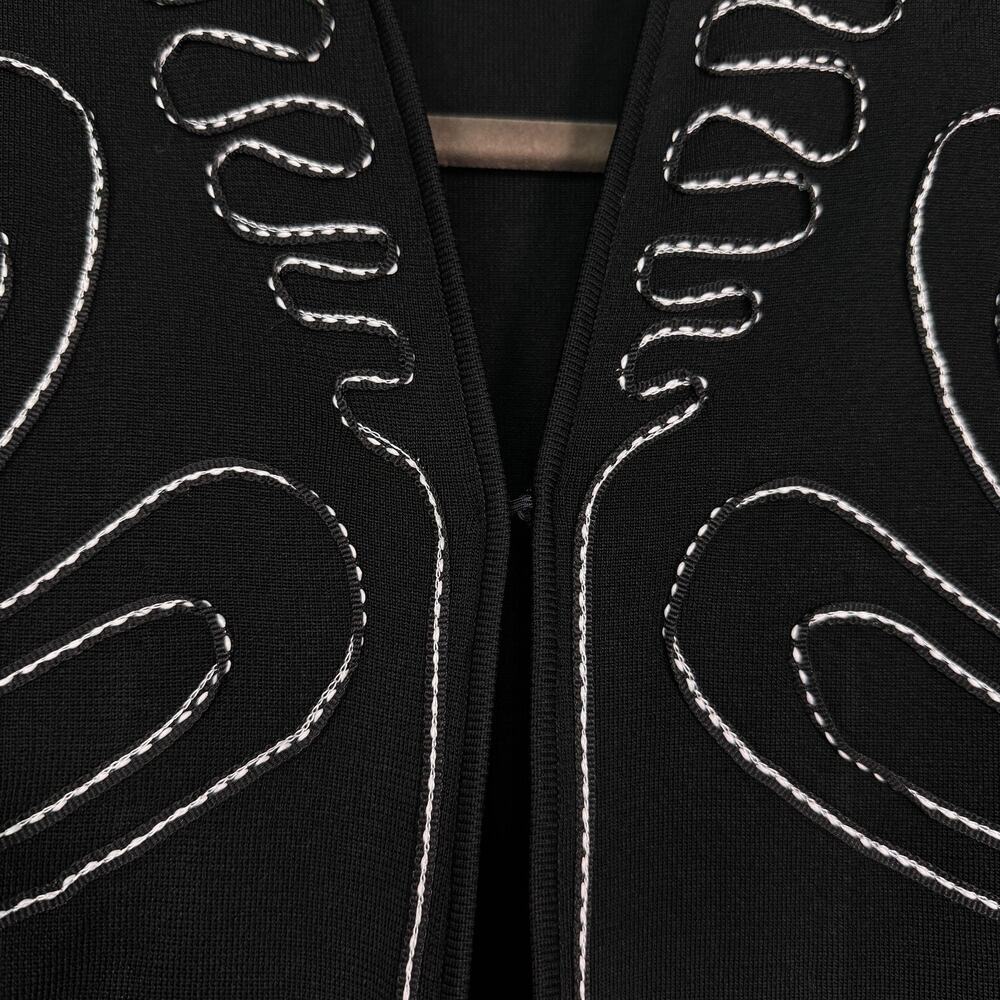 Ming Wang Cardigan Jacket Womens 1X Knit Embroidered Geometric Black Plus Size - Picture 8 of 11